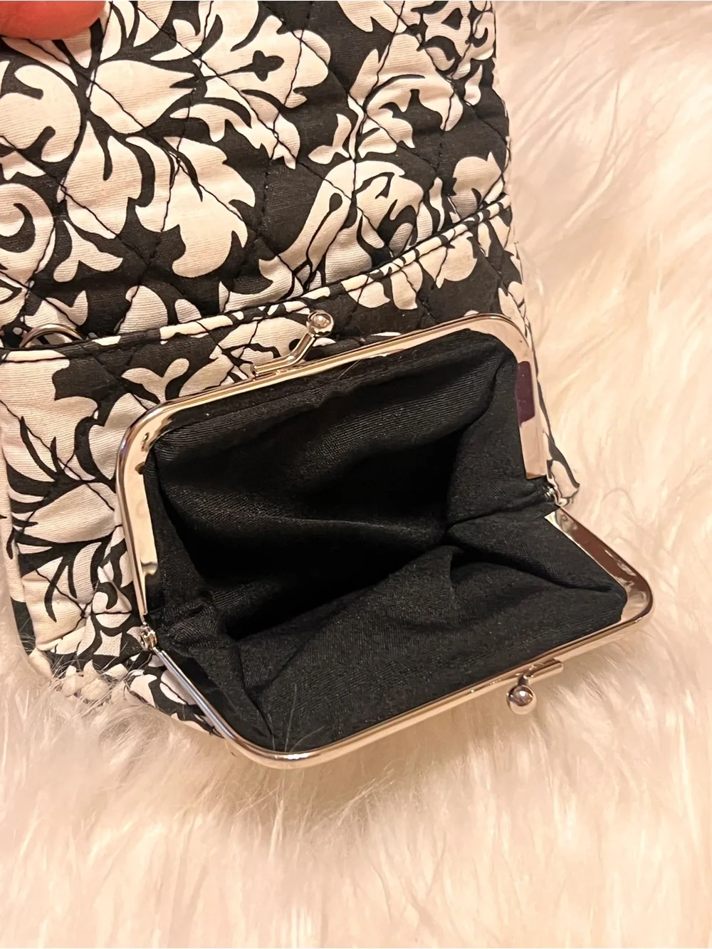 Quilted Black & Cream Floral Fold-Over Crossbody Bag
